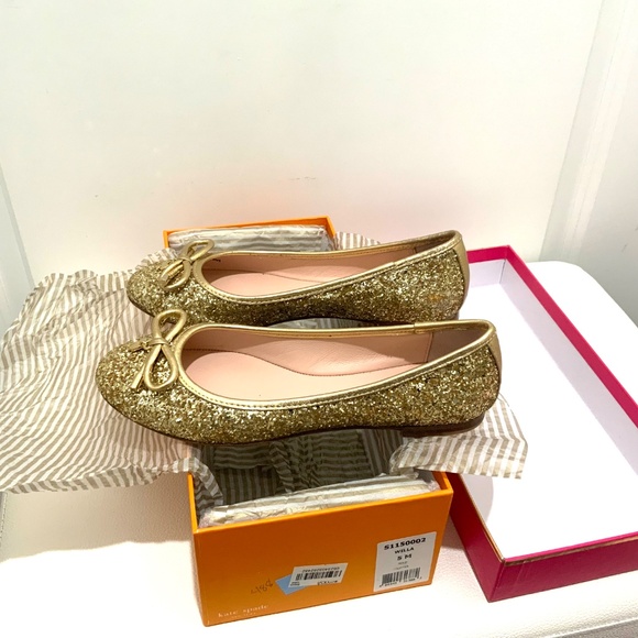Kate Spade Willa Gold Glitter Ballet Flats Comfort Round‑Toe Designer Shoes 5 - Picture 13 of 13